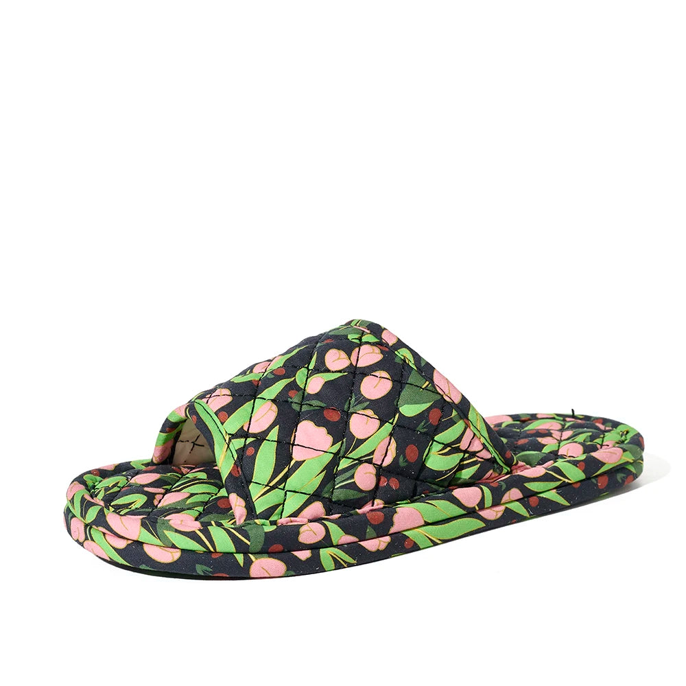 Summer Women Home Slippers Soft Cotton Floral Floor Shoes Antislip Indoor Slippers Fashion Lightweight Bedroom Shoes