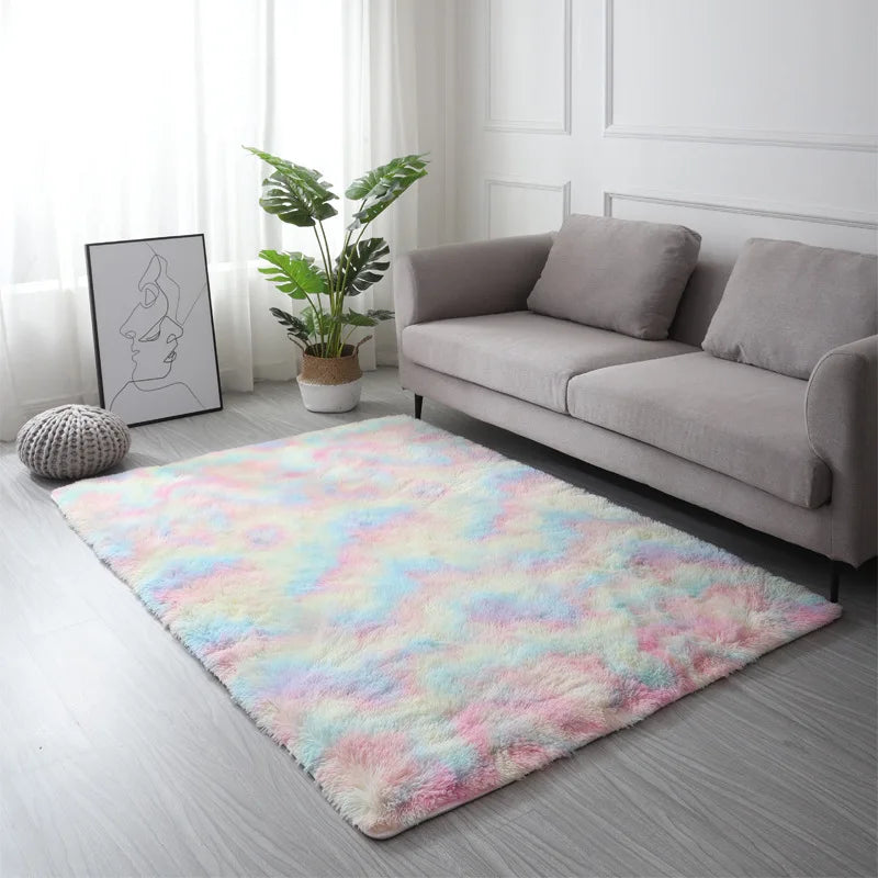 VIKAMA Tie-Dye Plush Carpet Living Room Decoration Soft Fluffy Home Mat Children's Room Baby Crawling Non-Slip Blanket