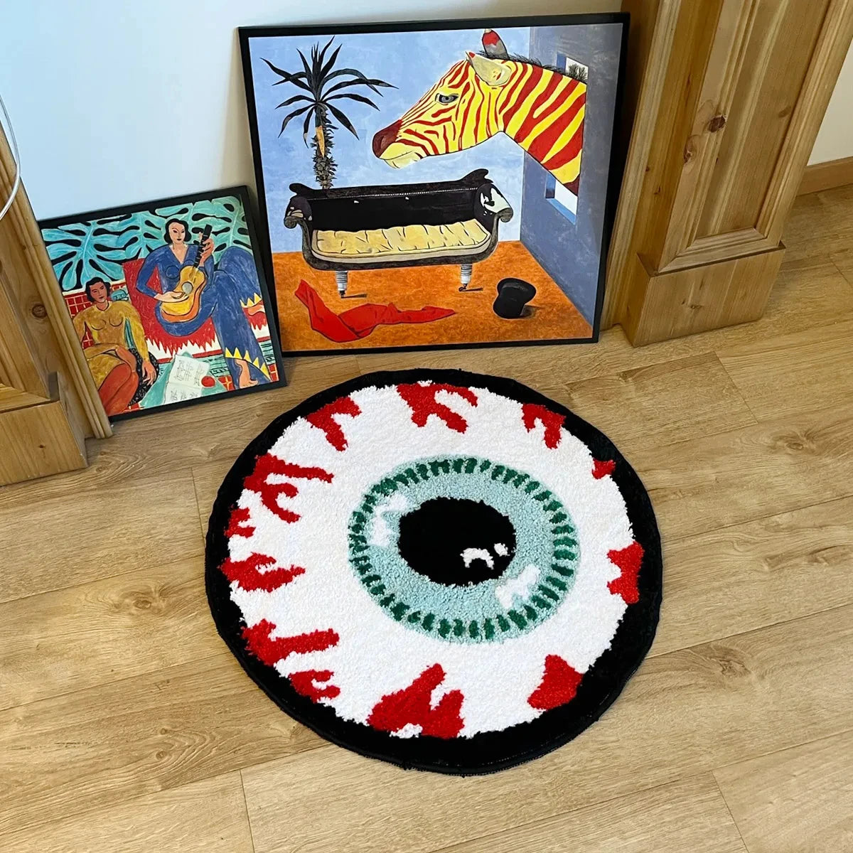 Bursting Eyeball Handmade Tufted Rug Doormat Fluffy Tufted Soft Area Rug Circular Thickened Antislip Carpet Living Room Bedroom