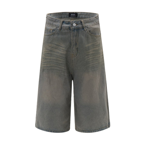 Old Wash Water Denim Five-point Pants Men
