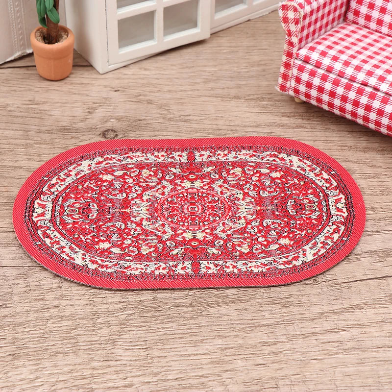 1:12 Dollhouse Miniature Round Floor Rug Cover Oval Carpet Floor Mat Model Bedroom Living Room Decor Toy Doll House Accessories