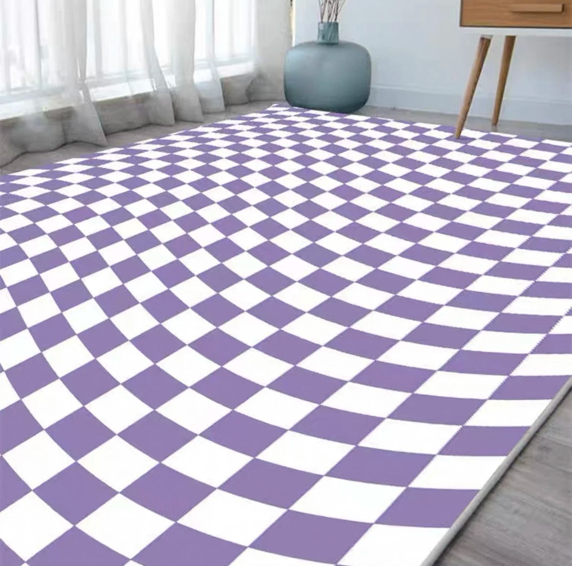 VIKAMA Checkerboard Carpet Living Room Modern Simple Nordic Bedroom Room Bedside Coffee Table Sofa Plaid Carpet Home Decoration