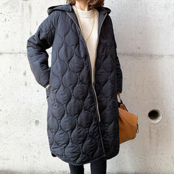 Autumn And Winter New Diamond Lattice Hooded Cotton Coat Jacket Women's Top — Taille XS