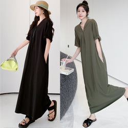 Retro Hepburn Zipper Dress Summer Loose Casual Slightly Fat