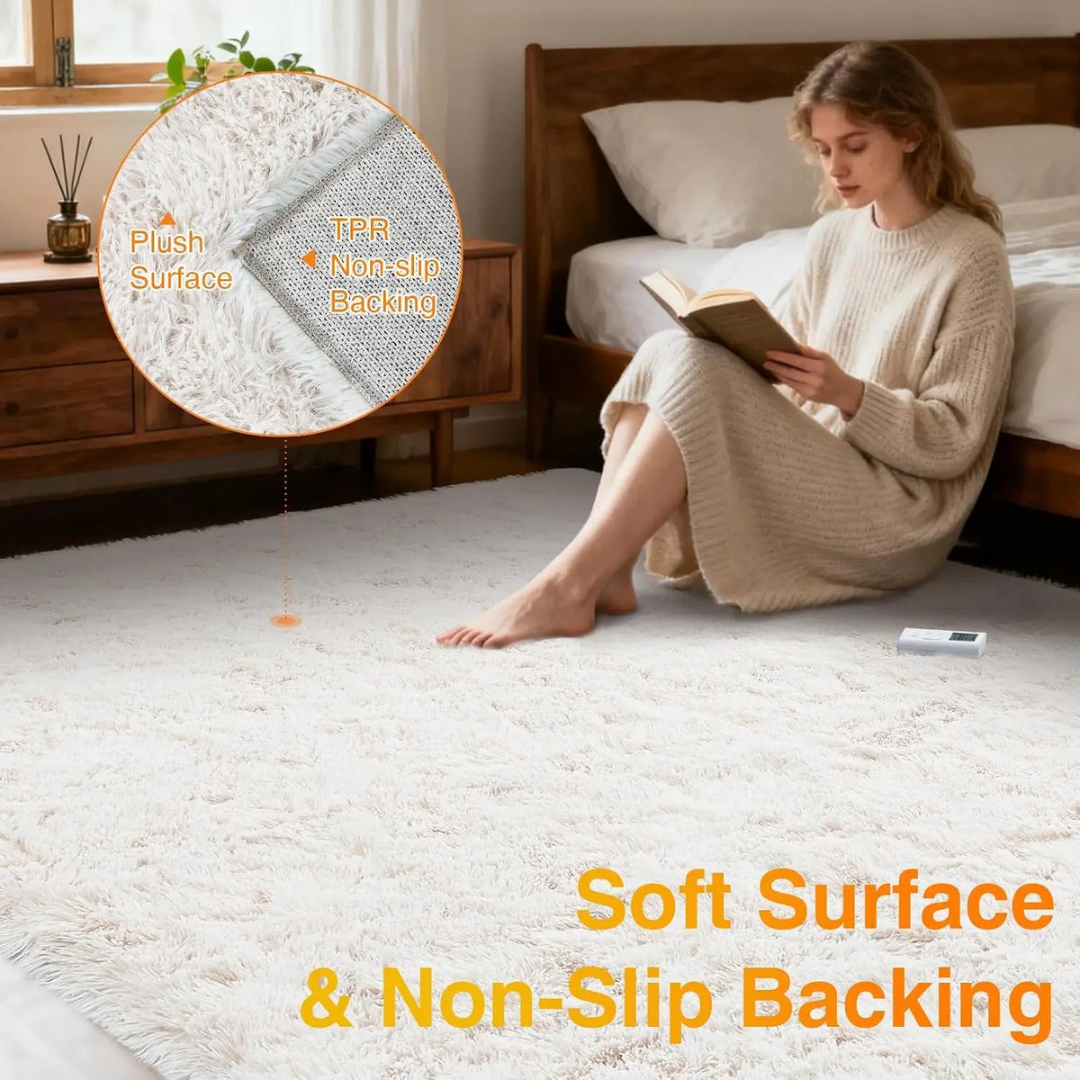 Electric Heated Floor Mat, 4 X 6 Ft Soft Plush Foot Warmer Area Rug, White, Heated Carpet for Living Room, Bedroom & Office