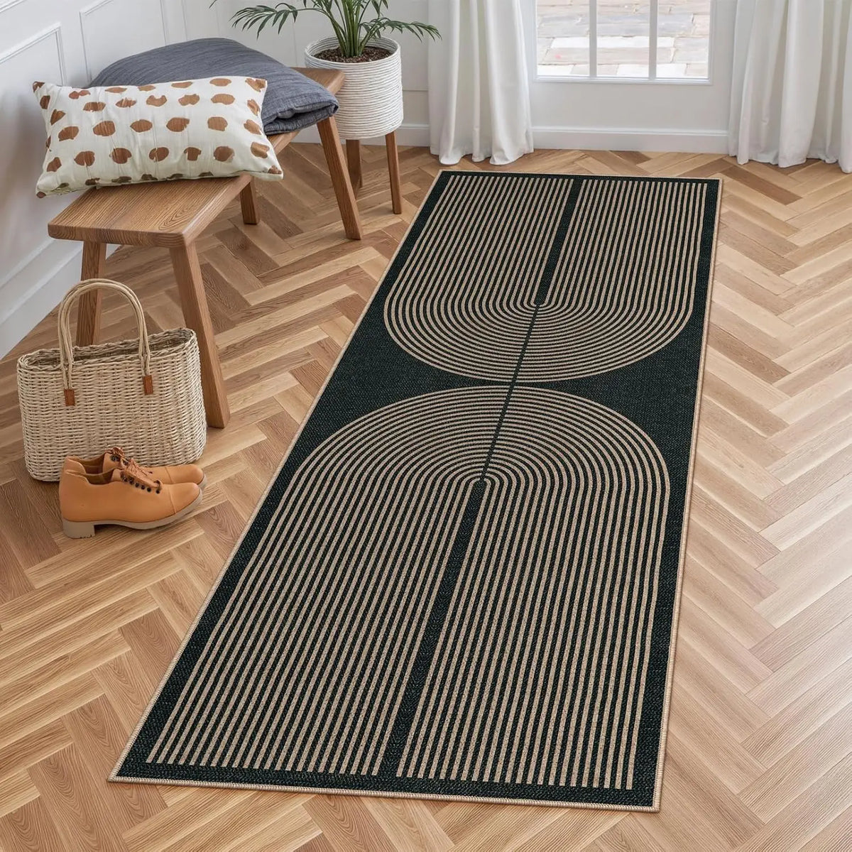 VIKAMA Simple And Retro Line Long Corridor Carpets, Washable Kitchen Carpets, Laundry Room Carpets, And Home Decorations