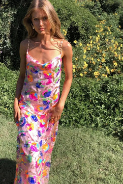 Fashionable Sequins Floral Women's Split Dress
