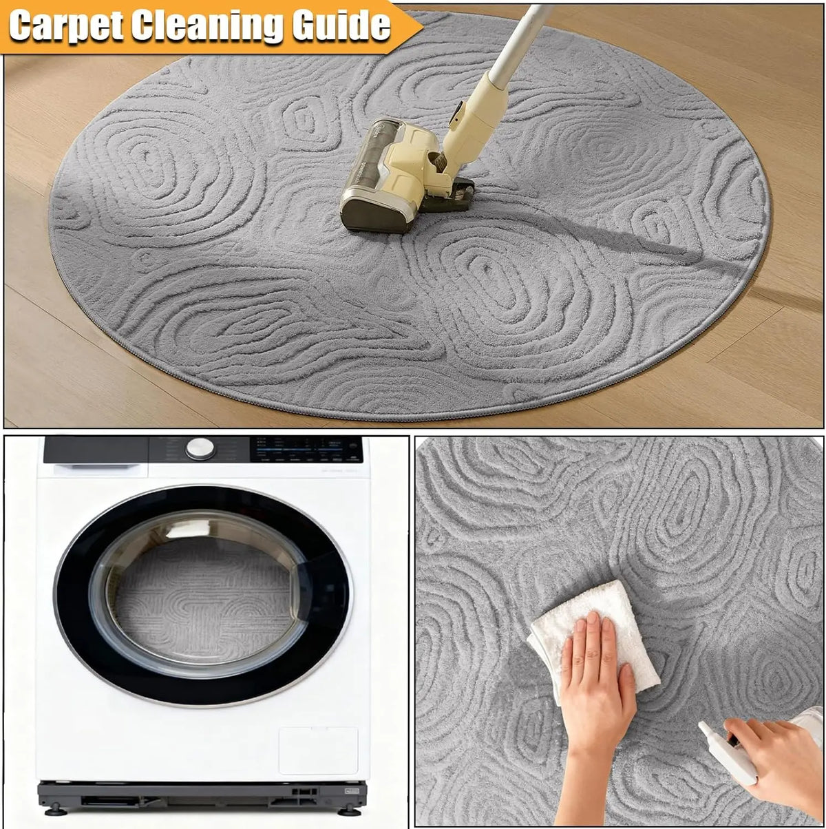 Dnlaphbh 3D Geometric Round Rug – Soft High-Low Polyester,Washable & Non-Slip,Modern Circle Carpet Living Room,Bedroom 60-120cm