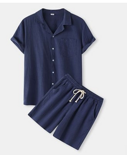 Fashion Men's Corduroy Suit Short Sleeve Button Shirt