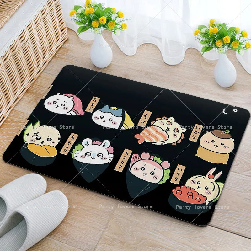 Anime Chiikawas Flannel Carpets Anime Anti-slip Floor Mats Cartoon Living Room Bathroom Rectangle Doormats Home Decor Women Gift