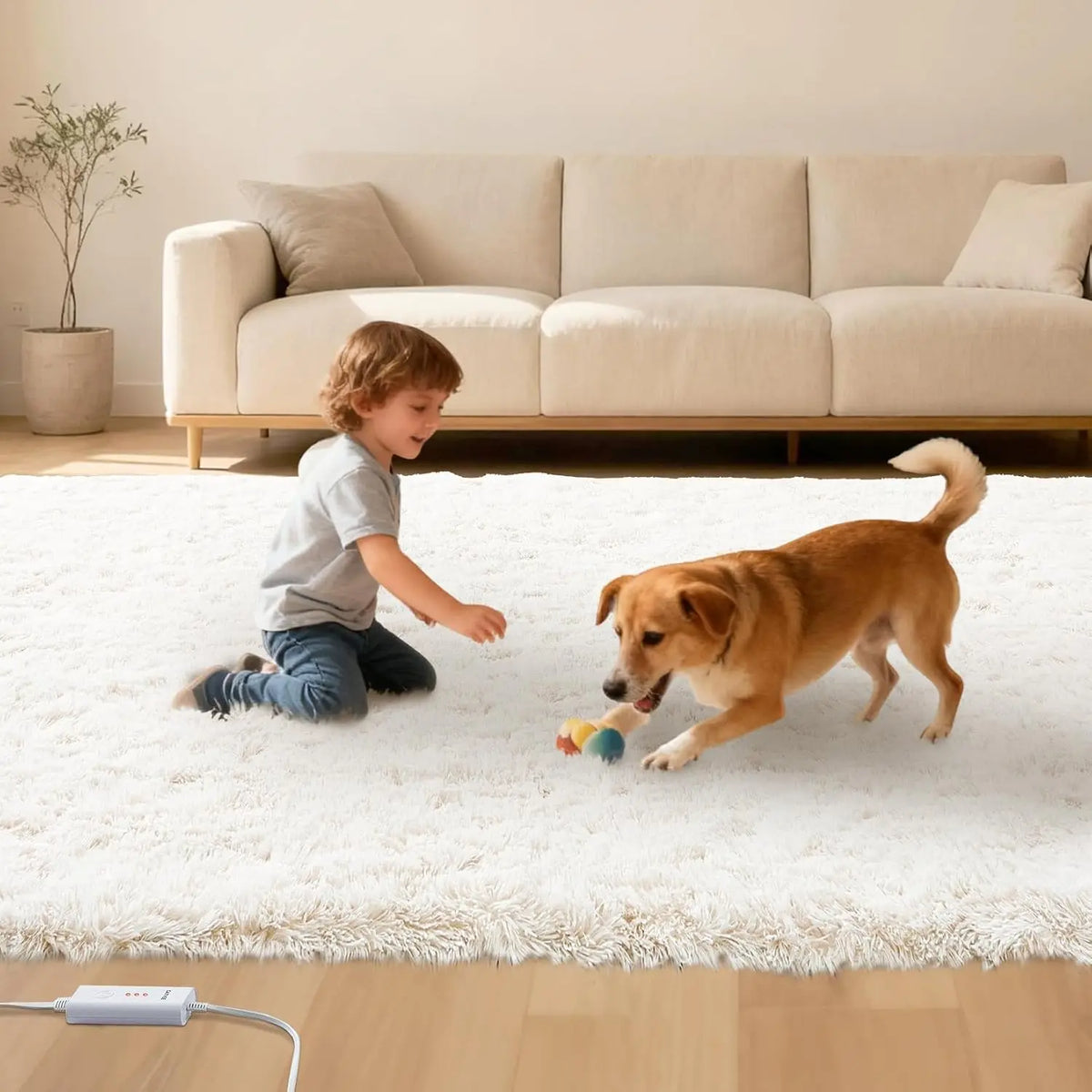 Electric Heated Floor Mat, 4 X 6 Ft Soft Plush Foot Warmer Area Rug, White, Heated Carpet for Living Room, Bedroom & Office