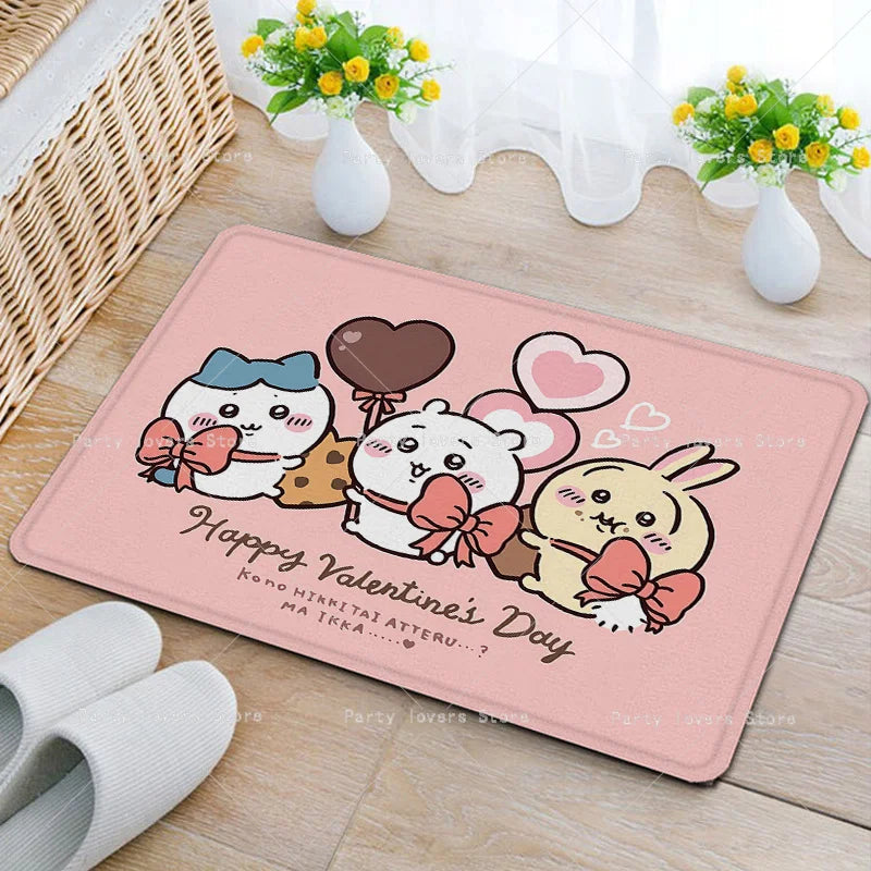 Anime Chiikawas Flannel Carpets Anime Anti-slip Floor Mats Cartoon Living Room Bathroom Rectangle Doormats Home Decor Women Gift