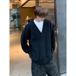 Retro Simple Solid Color And V-neck Men's Knitting Sweater