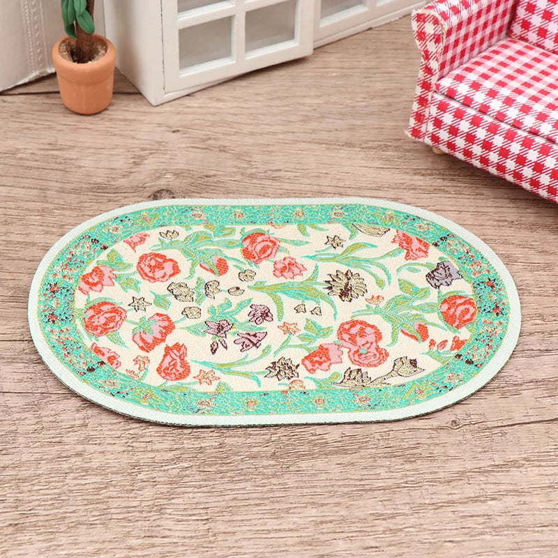 1:12 Dollhouse Miniature Round Floor Rug Cover Oval Carpet Floor Mat Model Bedroom Living Room Decor Toy Doll House Accessories