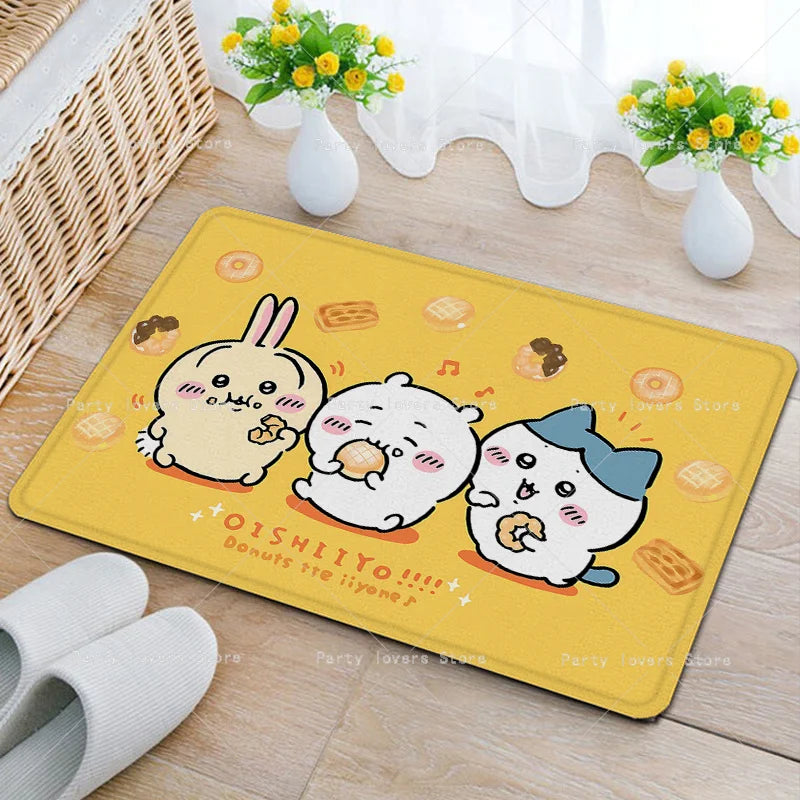 Anime Chiikawas Flannel Carpets Anime Anti-slip Floor Mats Cartoon Living Room Bathroom Rectangle Doormats Home Decor Women Gift