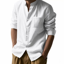 Long Sleeve Stand Collar Shirt With Pockets Casual Men's Clothing — photo 2