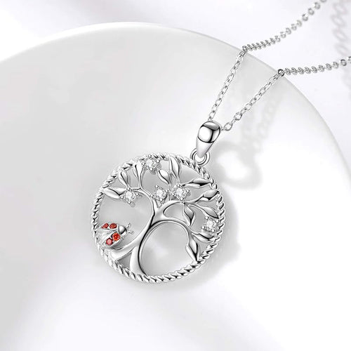 S925 Silver Life Tree Ladybug Animal Pendant Necklace — Taille 925