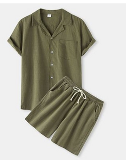 Fashion Men's Corduroy Suit Short Sleeve Button Shirt