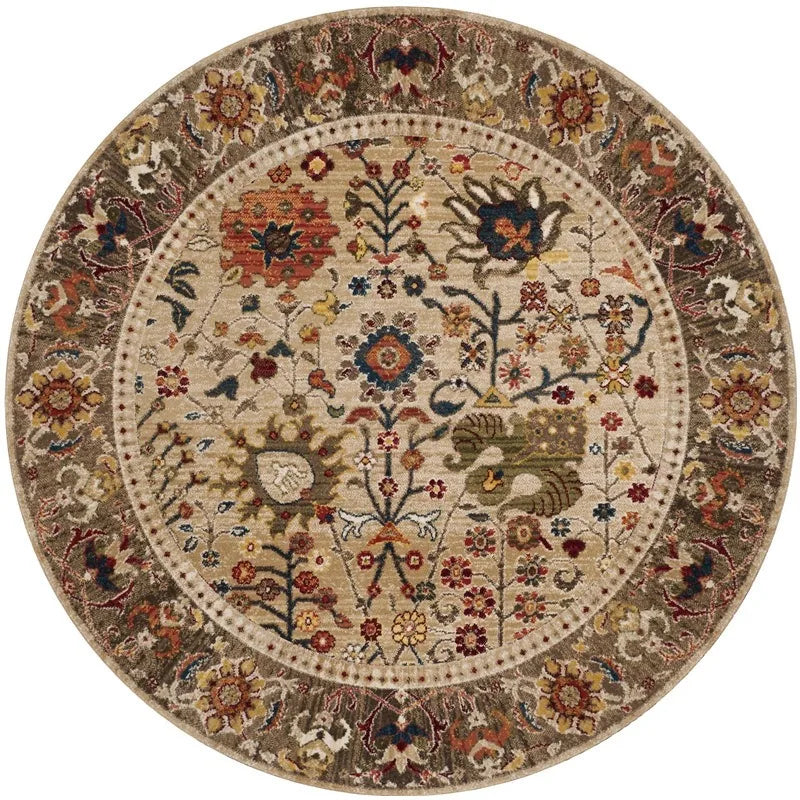 Retro Round Boho Living Room Carpet Ethnic Style Full Cover Bedroom Study Floor Mat Home Rocking Chair Non-slip Carpet