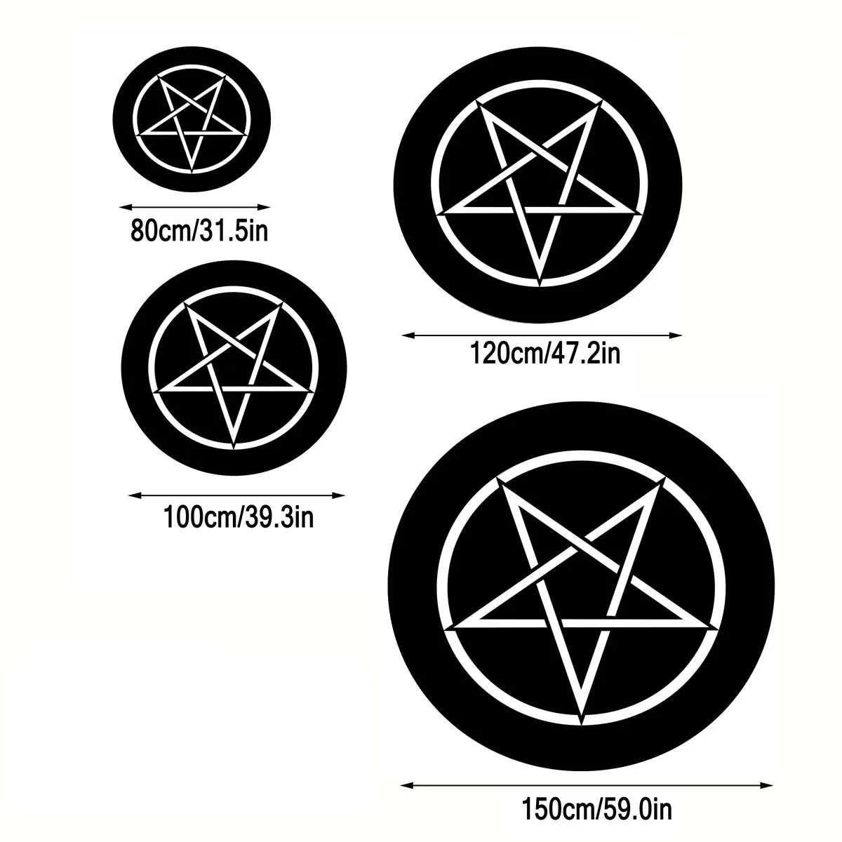 VIKAMA Black Round Five-Pointed Star Carpet Satan Devil Trap Carpet Non-Slip Rug Live Room Floor Ma Bedroom Carpet Home Decorati