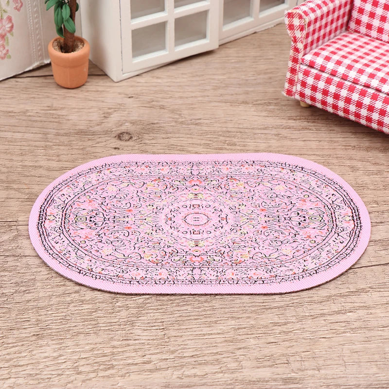 1:12 Dollhouse Miniature Round Floor Rug Cover Oval Carpet Floor Mat Model Bedroom Living Room Decor Toy Doll House Accessories