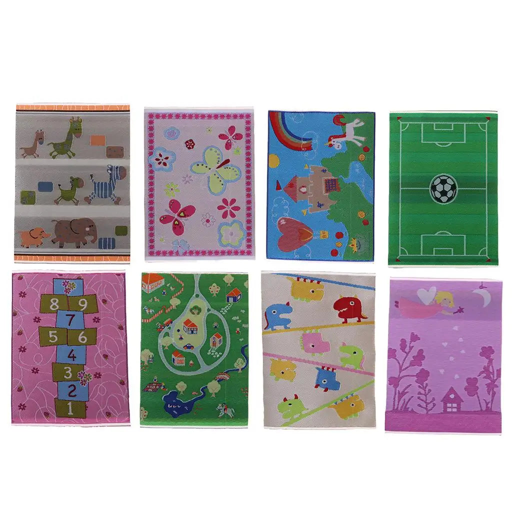 Cartoon Style Animal Print Rug Dollhouse Miniature Carpet Living Room Floor Covering for 1 12 Mini Furniture Set