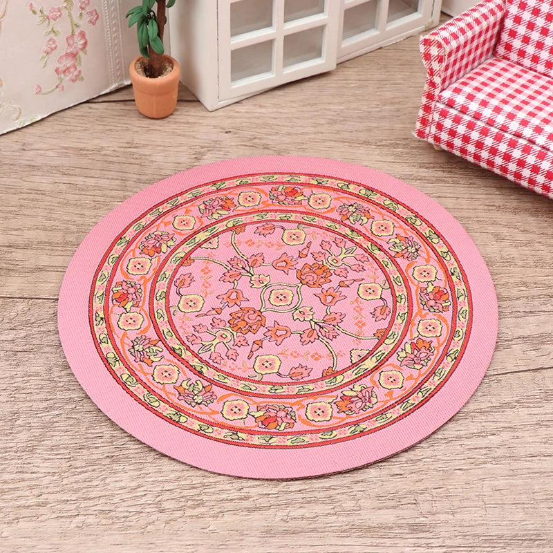 1:12 Dollhouse Miniature Round Floor Rug Cover Oval Carpet Floor Mat Model Bedroom Living Room Decor Toy Doll House Accessories