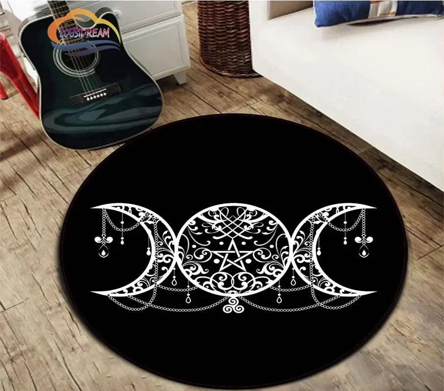 VIKAMA Black Round Five-Pointed Star Carpet Satan Devil Trap Carpet Non-Slip Rug Live Room Floor Ma Bedroom Carpet Home Decorati