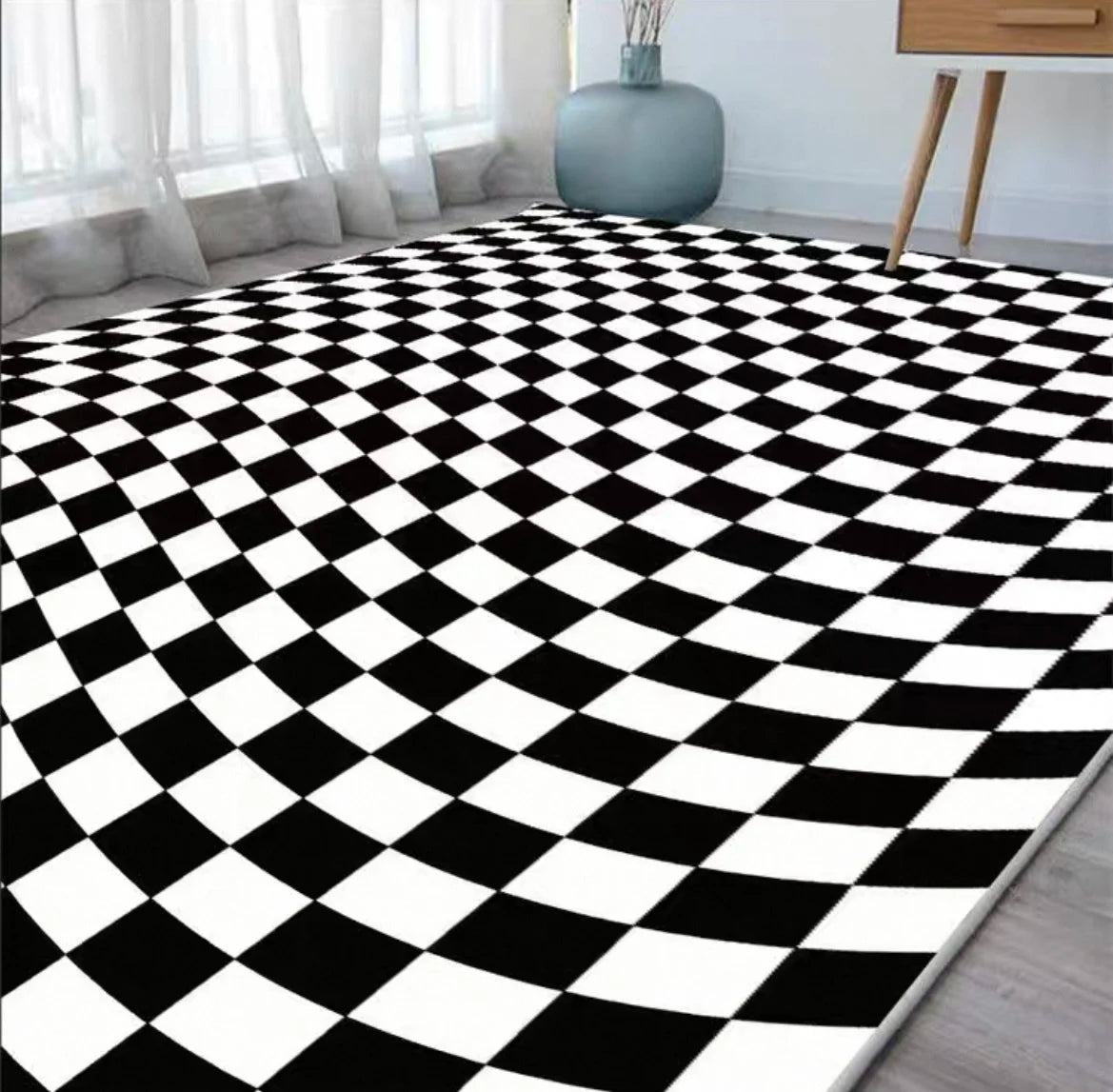 VIKAMA Checkerboard Carpet Living Room Modern Simple Nordic Bedroom Room Bedside Coffee Table Sofa Plaid Carpet Home Decoration