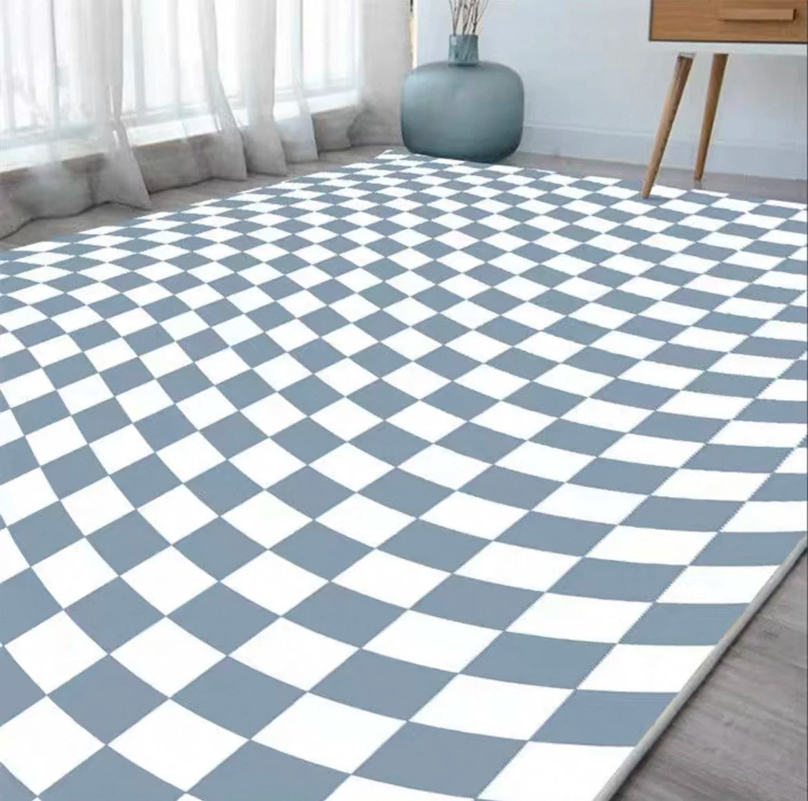 VIKAMA Checkerboard Carpet Living Room Modern Simple Nordic Bedroom Room Bedside Coffee Table Sofa Plaid Carpet Home Decoration