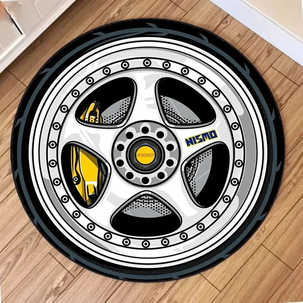 VIKAMA Car Hub Round Cushion Soft Non-Slip Living Room Bedroom Carpet Modified Car Enthusiasts Home Decoration