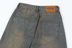 Old Wash Water Denim Five-point Pants Men