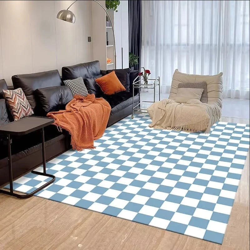 VIKAMA Checkerboard Carpet Living Room Modern Simple Nordic Bedroom Room Bedside Coffee Table Sofa Plaid Carpet Home Decoration