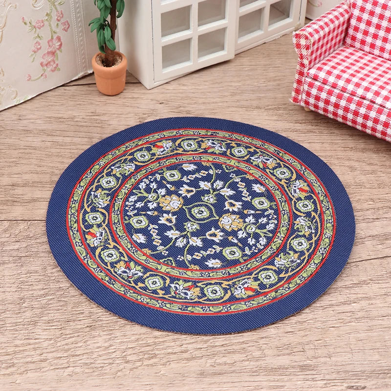 1:12 Dollhouse Miniature Round Floor Rug Cover Oval Carpet Floor Mat Model Bedroom Living Room Decor Toy Doll House Accessories
