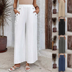 Women's Casual Pants Elastic High Waist Loose Solid Color Wide-leg Pants