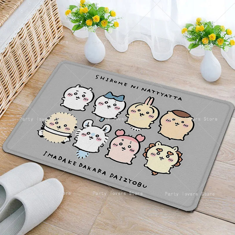 Anime Chiikawas Flannel Carpets Anime Anti-slip Floor Mats Cartoon Living Room Bathroom Rectangle Doormats Home Decor Women Gift