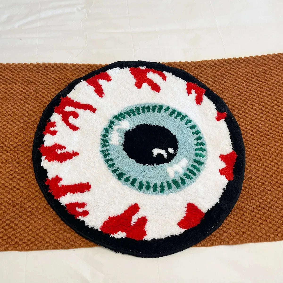 Bursting Eyeball Handmade Tufted Rug Doormat Fluffy Tufted Soft Area Rug Circular Thickened Antislip Carpet Living Room Bedroom