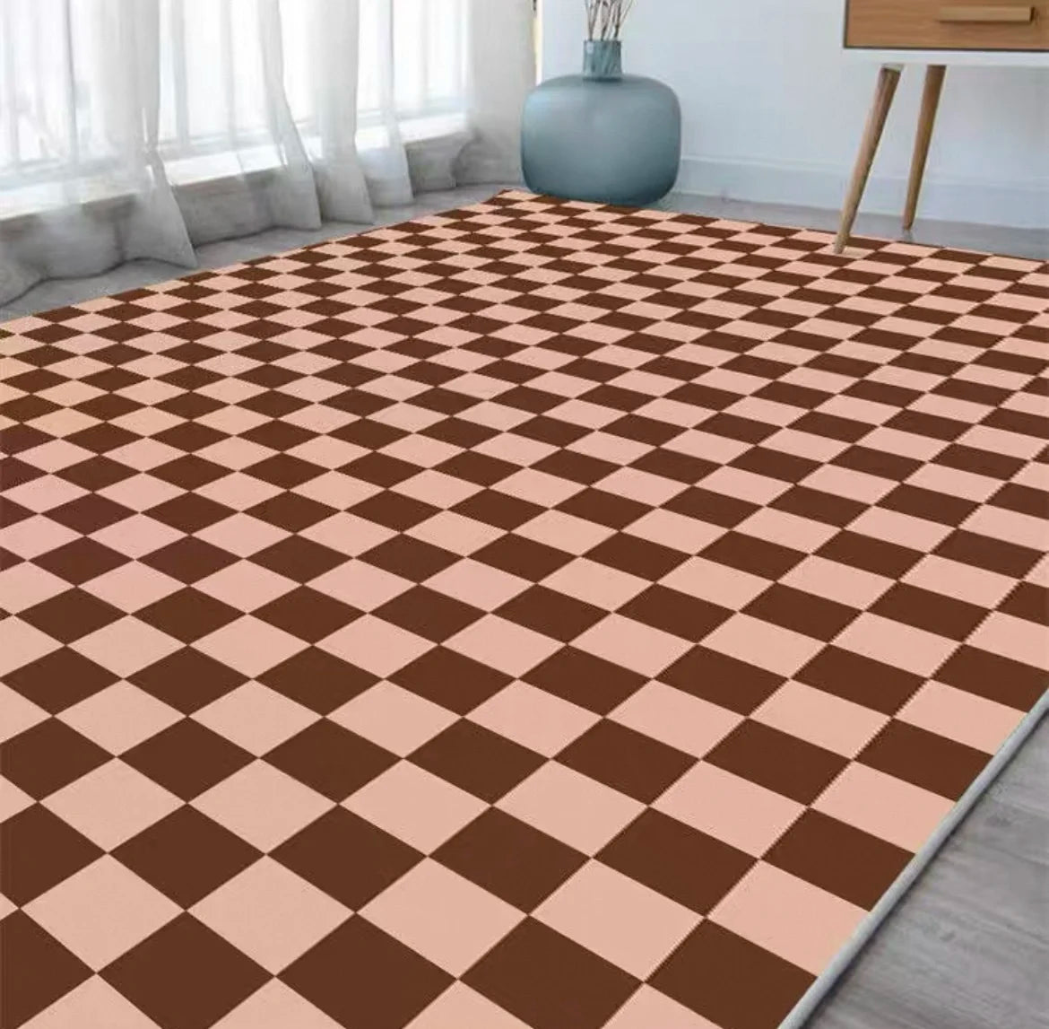VIKAMA Checkerboard Carpet Living Room Modern Simple Nordic Bedroom Room Bedside Coffee Table Sofa Plaid Carpet Home Decoration