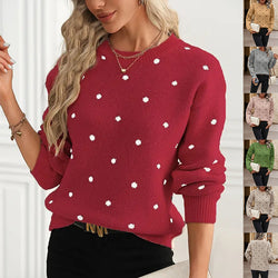 Ins Polka Dot Print Pullover Sweater Fashion Casual Long-sleeved Jacquard Knitted Top Winter Round Neck Clothing For Women