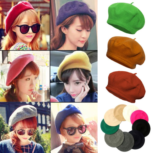 Women's Wool Beret Vintage British Knitted Painter Cap Warm Hat — Taille M