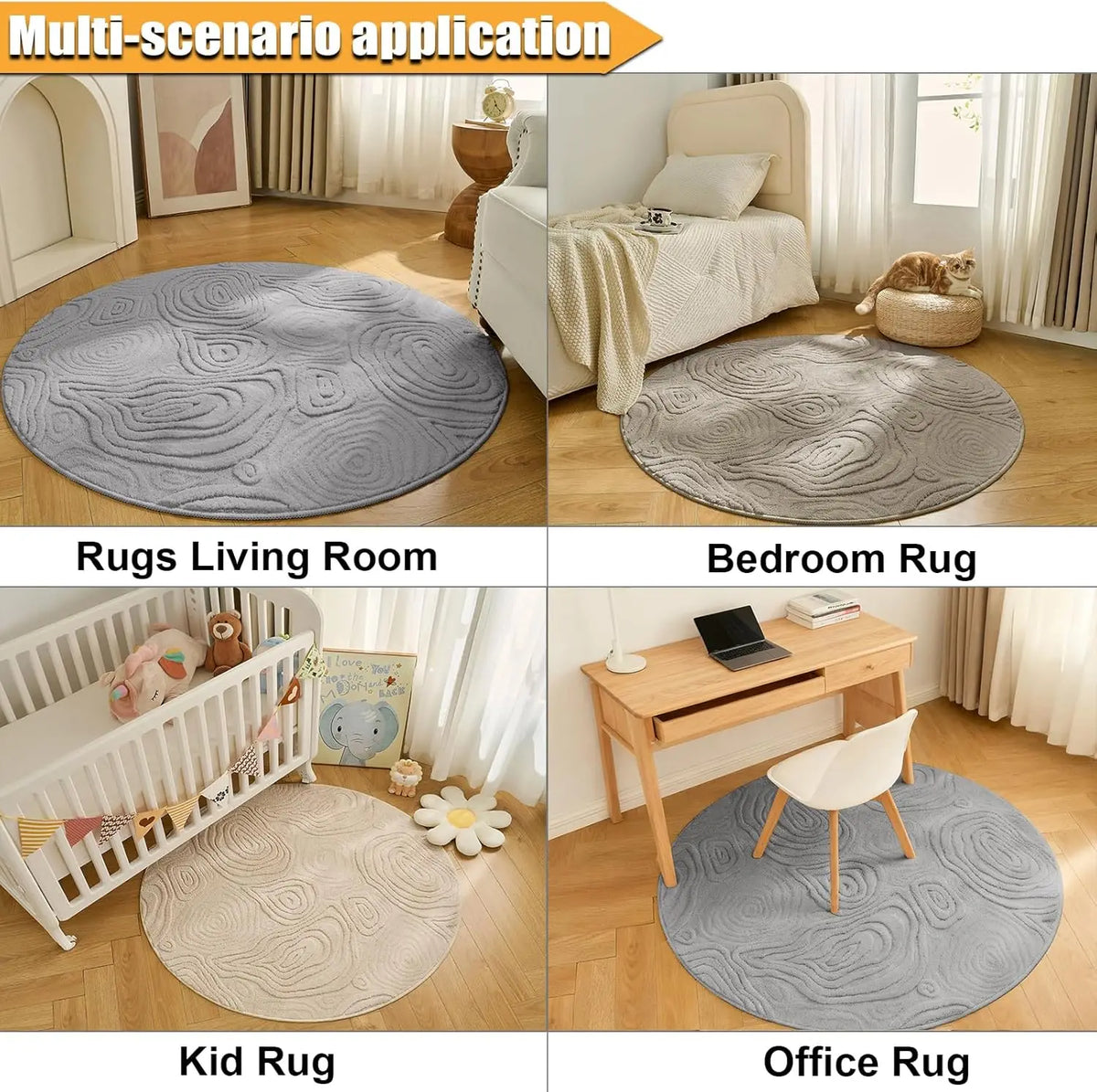 Dnlaphbh 3D Geometric Round Rug – Soft High-Low Polyester,Washable & Non-Slip,Modern Circle Carpet Living Room,Bedroom 60-120cm