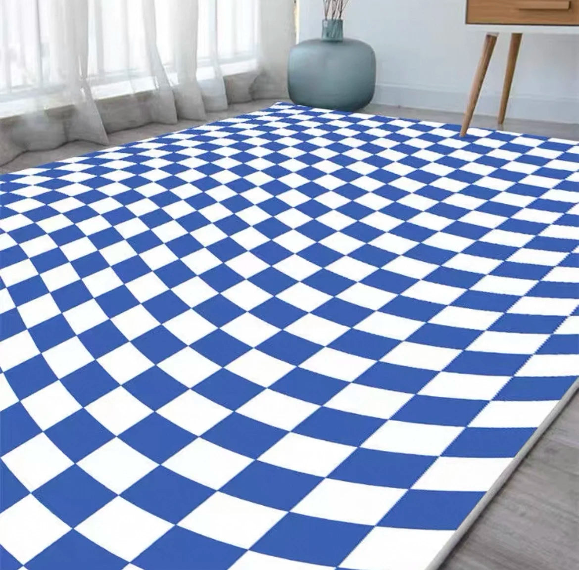 VIKAMA Checkerboard Carpet Living Room Modern Simple Nordic Bedroom Room Bedside Coffee Table Sofa Plaid Carpet Home Decoration