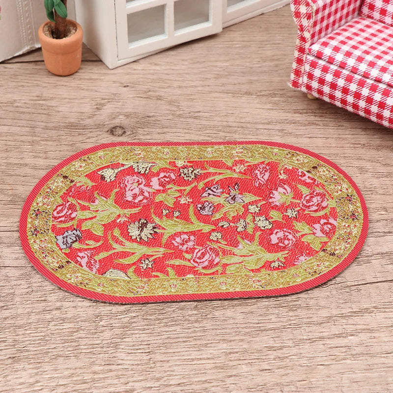 1:12 Dollhouse Miniature Round Floor Rug Cover Oval Carpet Floor Mat Model Bedroom Living Room Decor Toy Doll House Accessories