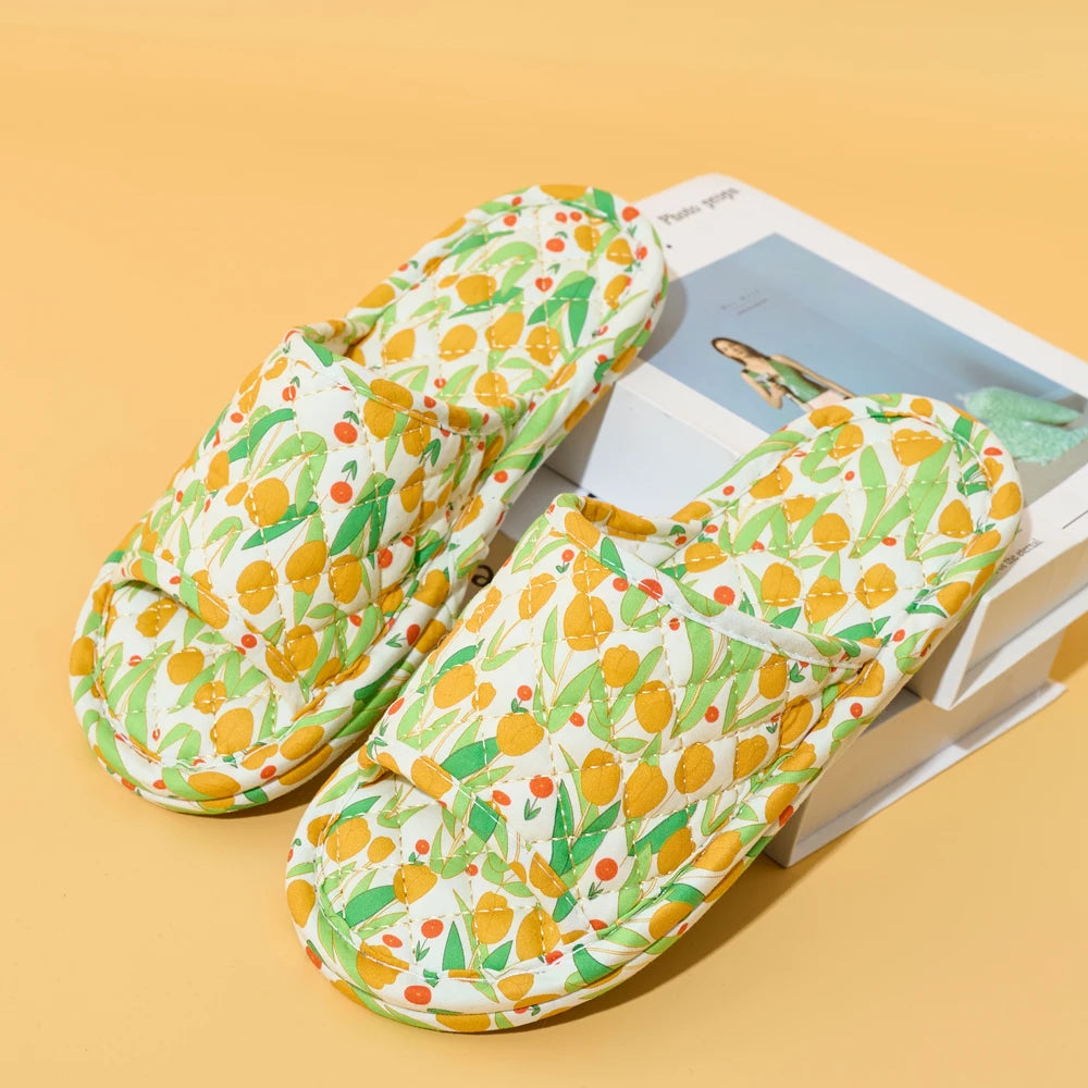 Summer Women Home Slippers Soft Cotton Floral Floor Shoes Antislip Indoor Slippers Fashion Lightweight Bedroom Shoes