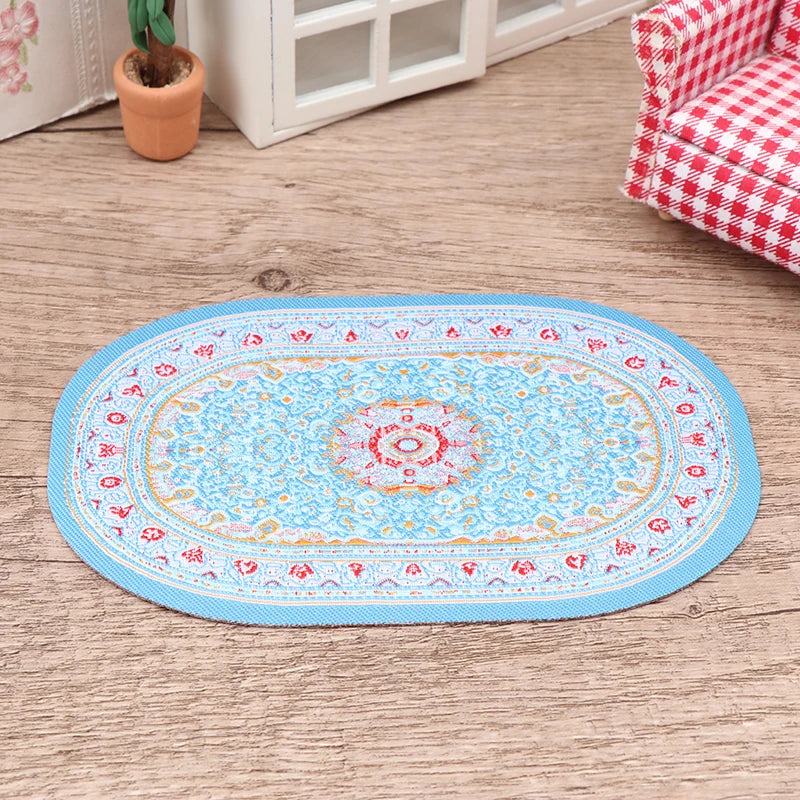 1:12 Dollhouse Miniature Round Floor Rug Cover Oval Carpet Floor Mat Model Bedroom Living Room Decor Toy Doll House Accessories
