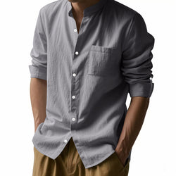 Long Sleeve Stand Collar Shirt With Pockets Casual Men's Clothing — photo 3