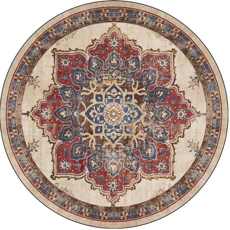 Retro Round Boho Living Room Carpet Ethnic Style Full Cover Bedroom Study Floor Mat Home Rocking Chair Non-slip Carpet