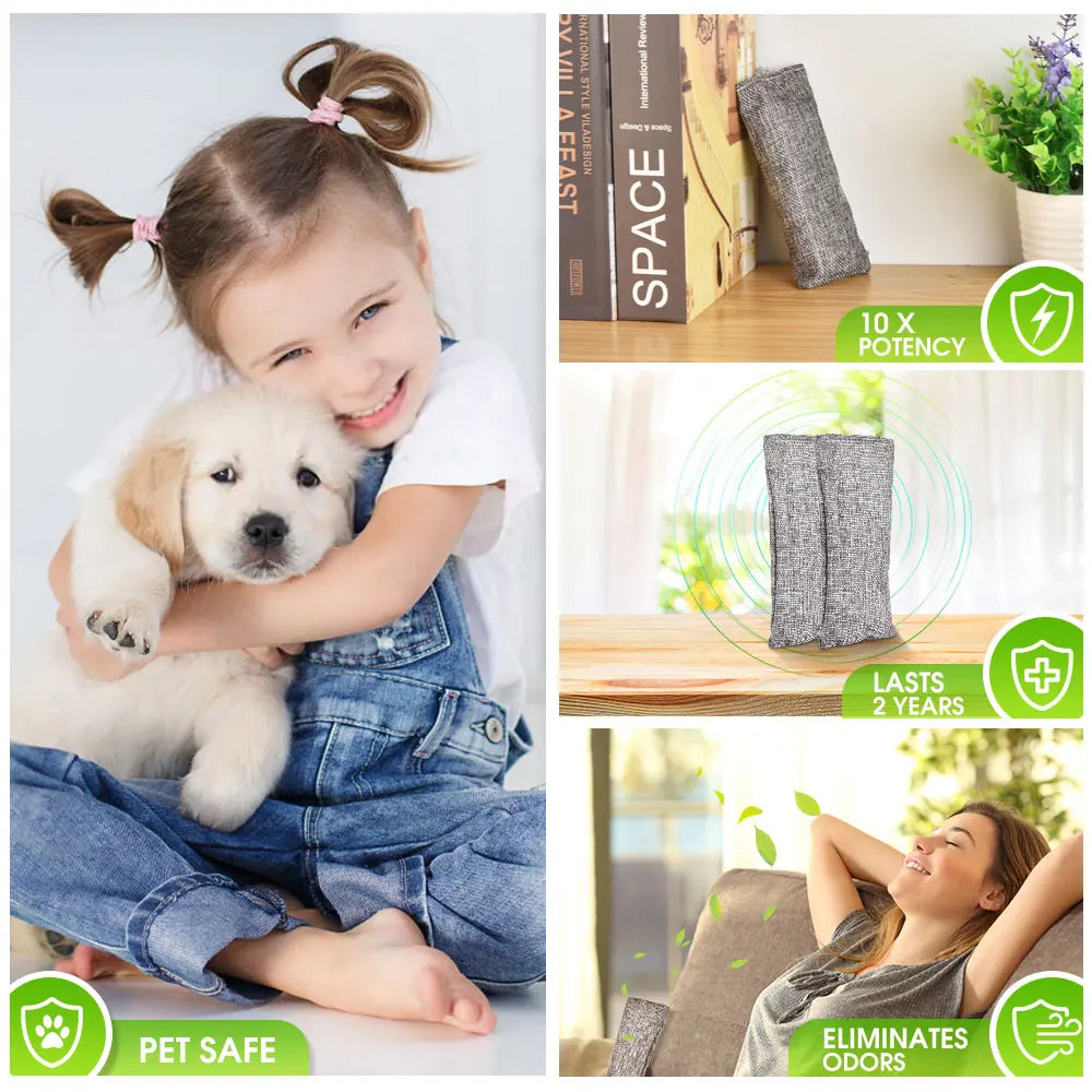 10pcs Natural Bamboo Charcoal Bags Air Purifying Activated Charcoal Odor Absorber Moisture Odor Eliminator for Car Closet Shoes