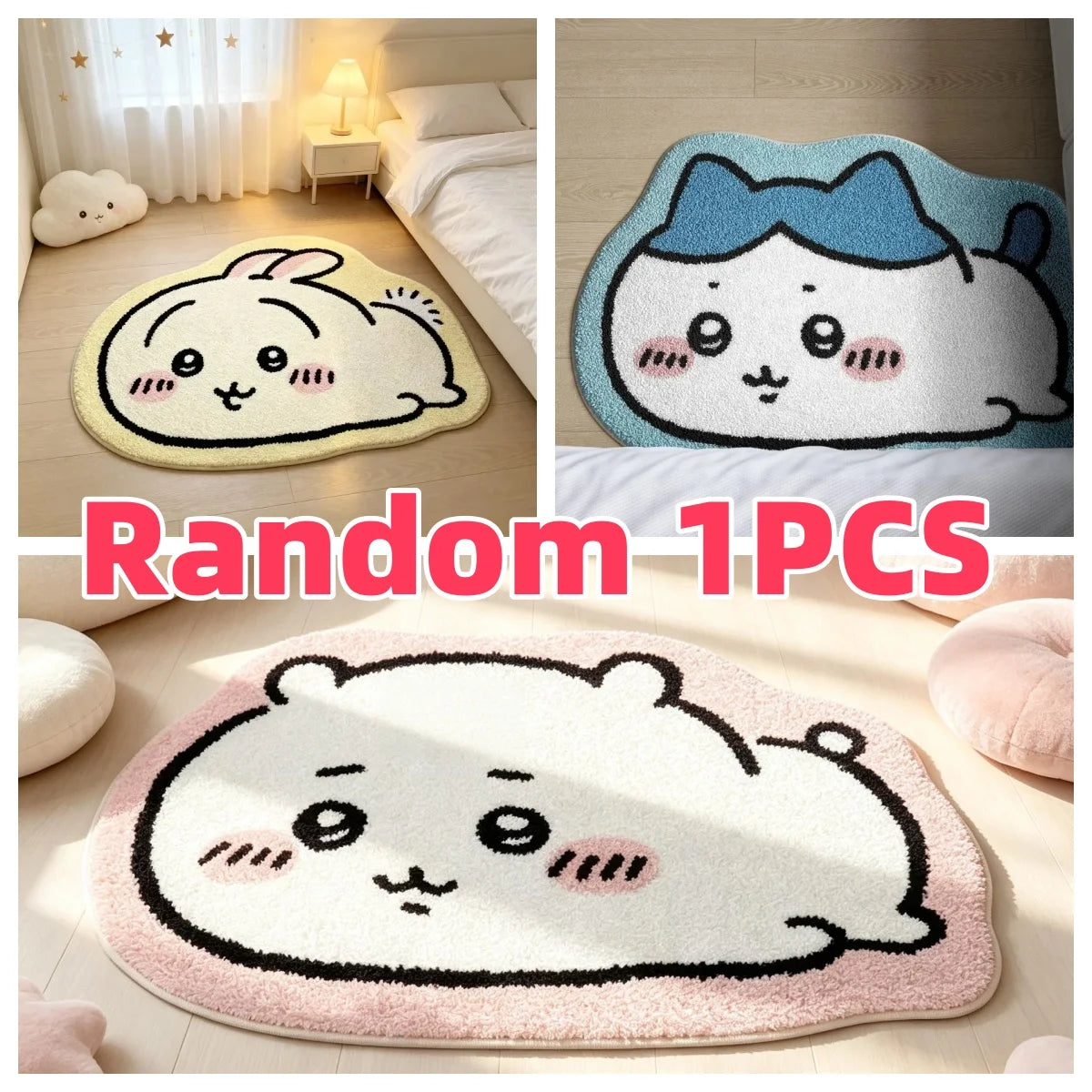 -Chiikawa Cartoon Rug Anime Hachiware Usagi Plush Floor Mat Bathroom Non-Slip Carpet Car Cushion Soft Living Room Decor-