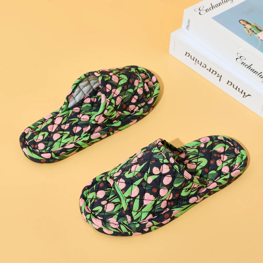 Summer Women Home Slippers Soft Cotton Floral Floor Shoes Antislip Indoor Slippers Fashion Lightweight Bedroom Shoes